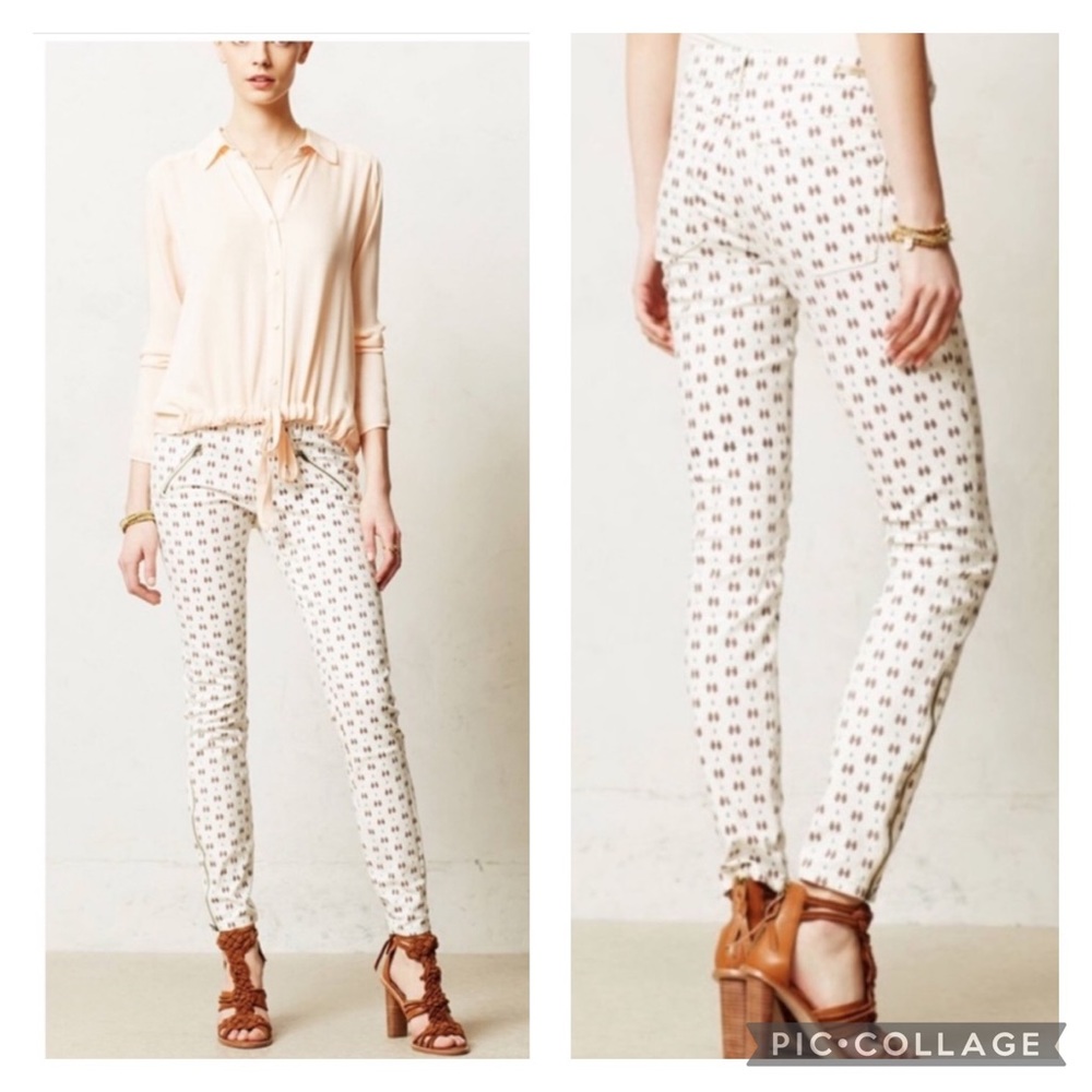EUC Pilcro & the Letterpress Mid Rise Ankle Zip Printed Moto Jeans
